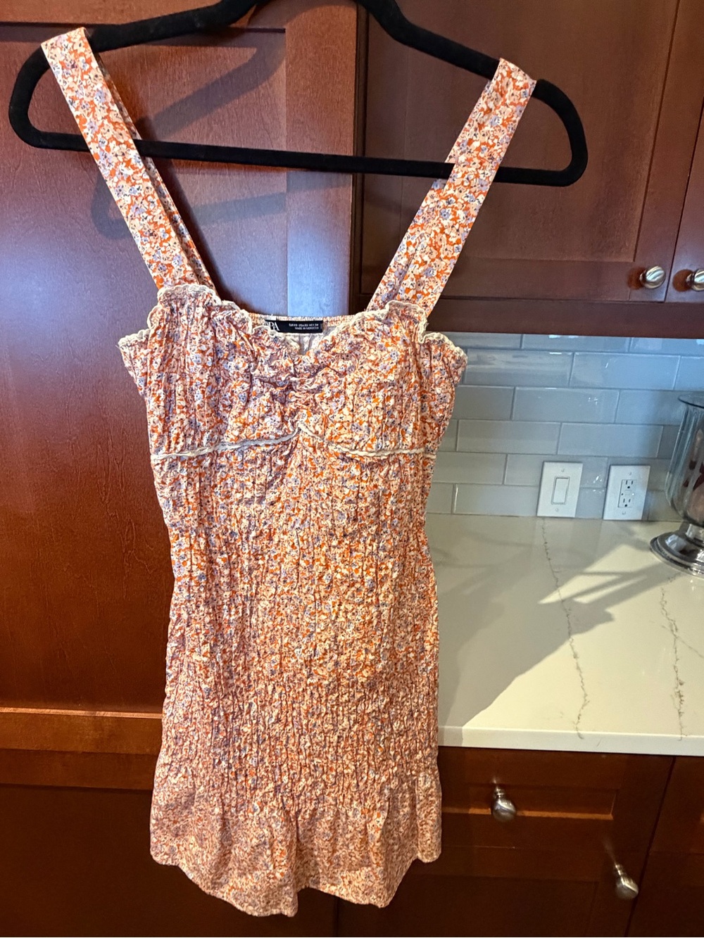 Zara Orange Floral Smocked Mini Dress